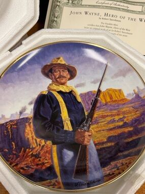 John Wayne - The Franklin Mint - Collectors Plate - 24k Gold - Robert Tanenbaum